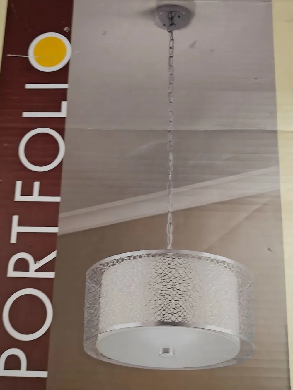 Portfolio 0339794 Pendant Light Brushed Nickel Metal Fabric Shade NEW